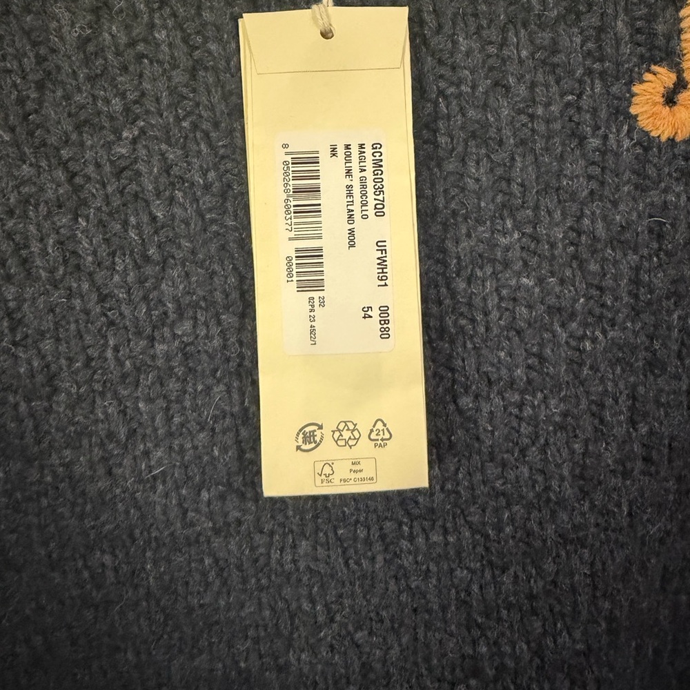 Marni Men's Navy Crewneck Sweater with Yellow Logo - Picture 2 of 10